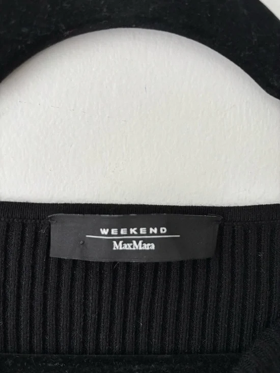 Max Mara Weekend Ribbed Knit Boat Neck Top Black | Fitted Stretch Off Shoulder - Picture 7 of 9